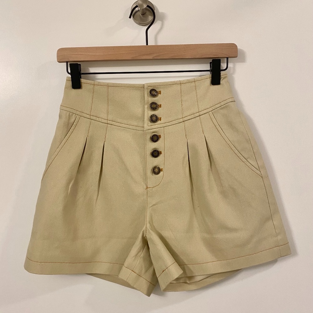 JING Mika Beige Button Shorts - Size S
